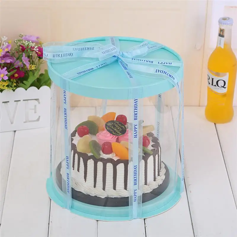 

Plastic Cake Box Round Cake Packaging Boxes Transparent Organizer for Dessert Shop (Blue, Double-layer) (10inch/8inch/6inch)