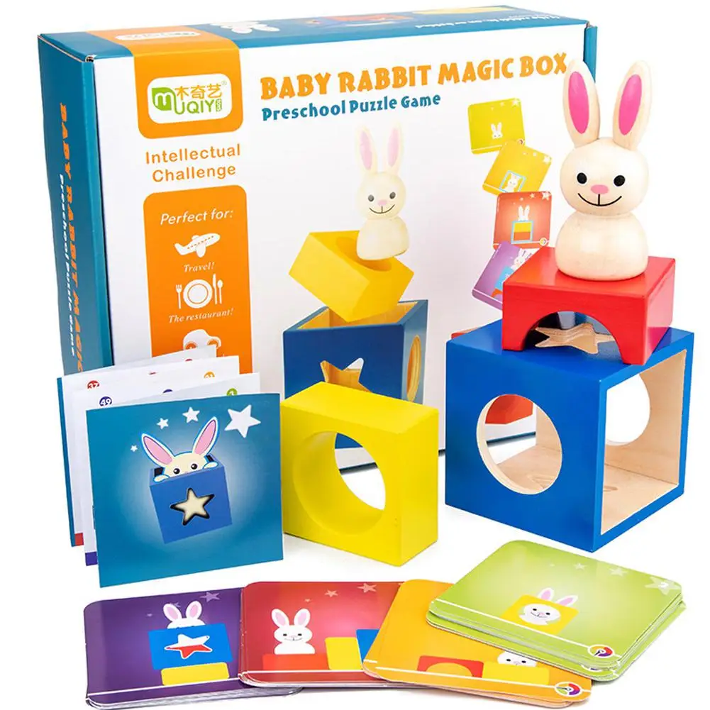  Kuulee Baby Rabbit Magic Box Children Wooden Eatly Education Parent-child Interaction Table Game Ov