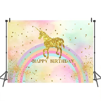 

Neoback Happy Birthday Backdrop Rinbow Unicorn Photographic Background Customized Photographic Backdrops for Photo Studio
