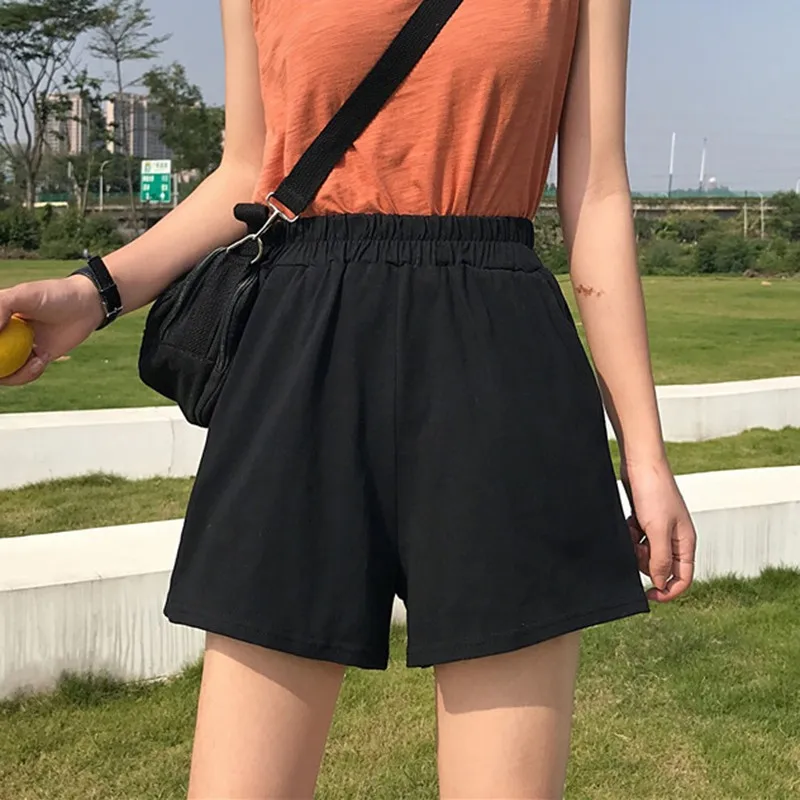 

Seaside Beach Vacation Wind Solid Color Shorts Summer Women High Waist Casual Loose Wide Leg Shorts