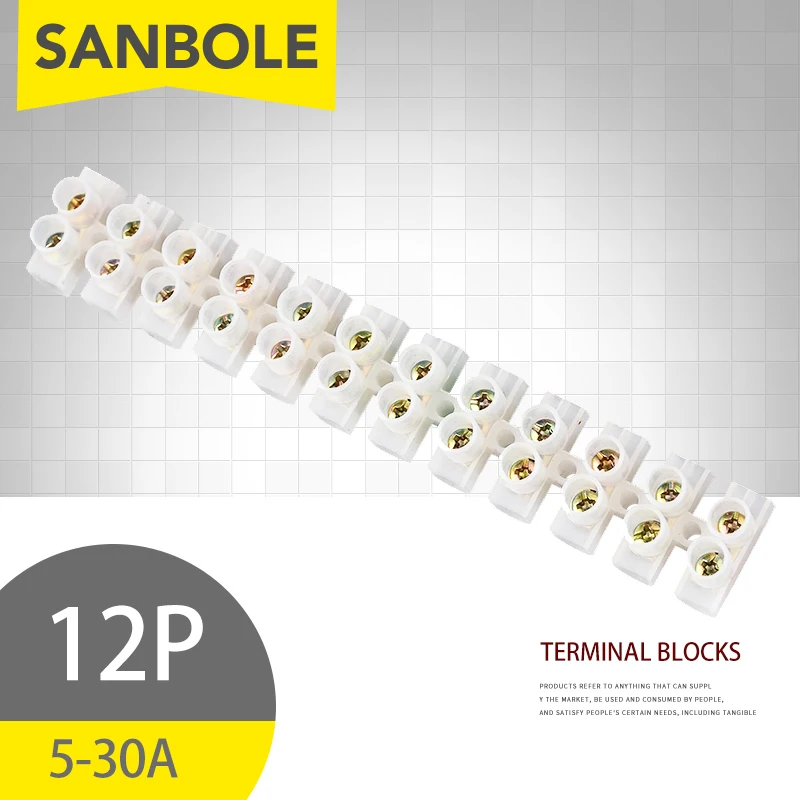 Terminal Blocks 12P Nylon 5/10/20/30A Plastic Bit Wire Connector With Fixed Screws Mounting Wiring X3-1012 wire connectors din rail terminal block