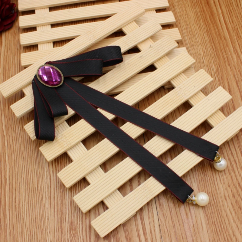 Ribbon Bowtie Элегантная мужская и женская Свадебная вечеринка воротник рубашка галстук-бабочка Британский сплав Стразы жемчуг бисер Косплей Униформа лента галстук-бабочка - Цвет: Ribbon Bowtie