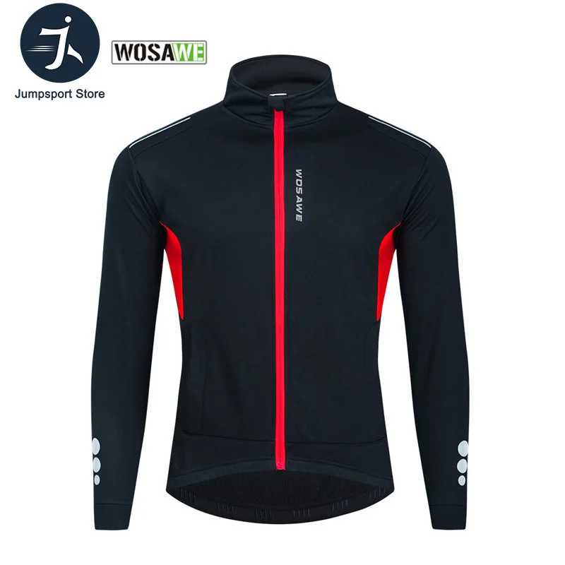 

WOSAWE Winter Warm Up Thermal Fleece Three Layer Cycling Jacket Bicycle MTB Road Bike Clothing Windproof Long Jersey Black