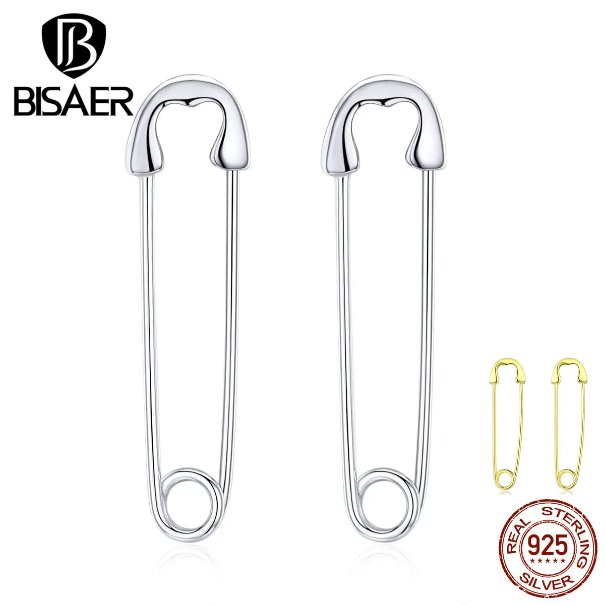 Серьги-гвоздики в форме скрепки BISAER,, 925 пробы, серебряные серьги-гвоздики в форме скрепки, серьги-гвоздики для женщин, роскошные серебряные ювелирные изделия ECE695