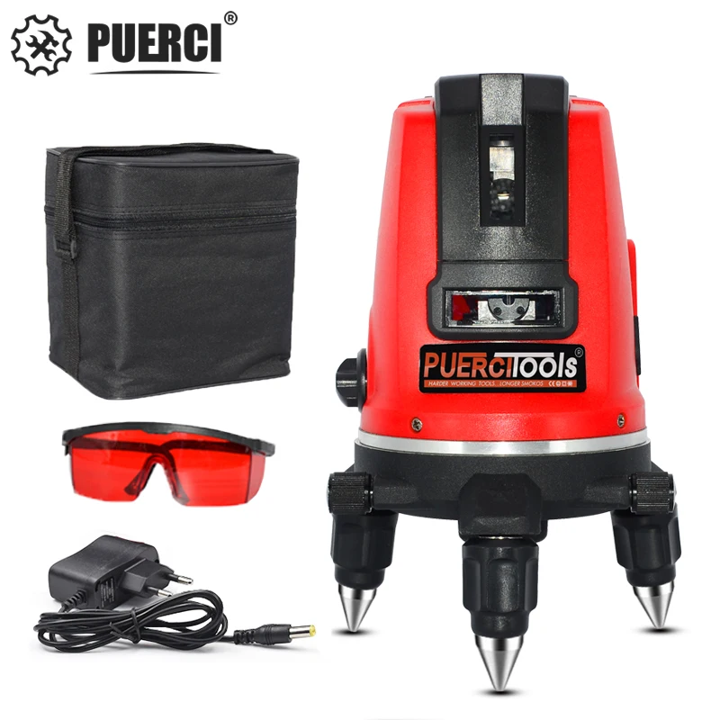 

PUERCI Red beam line 360 degrees rotary outdoor mode - Tile Slash function 5 line 6 point Red laser level can use receiver