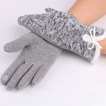 

1pair Brand High Quality Women Winter Wool Gloves Mittens Cashmere Gloves Elegant Warm Plush Bow Screen Sense Glove