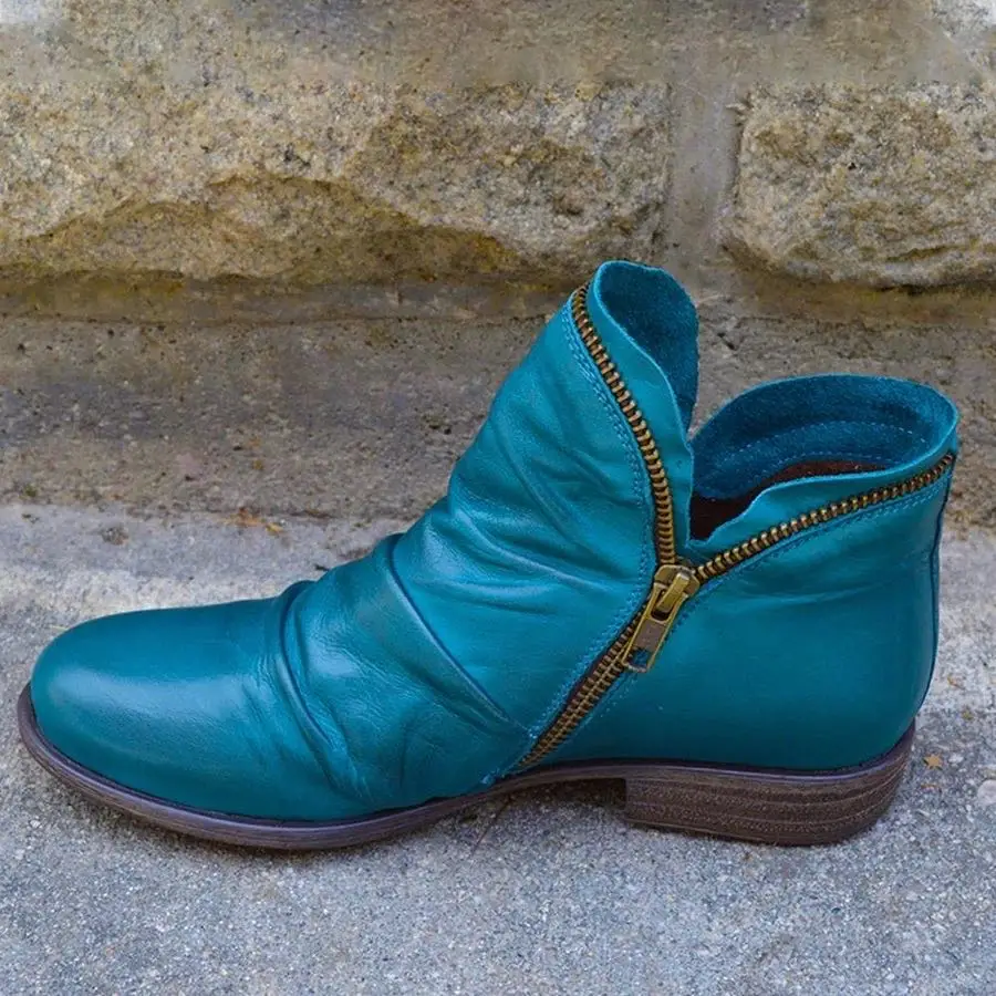 New Fashion Ankle Boots Women Autumn Winter Zipper Style Short Boots Vintage Punk Shoes Ladies Flat Woman