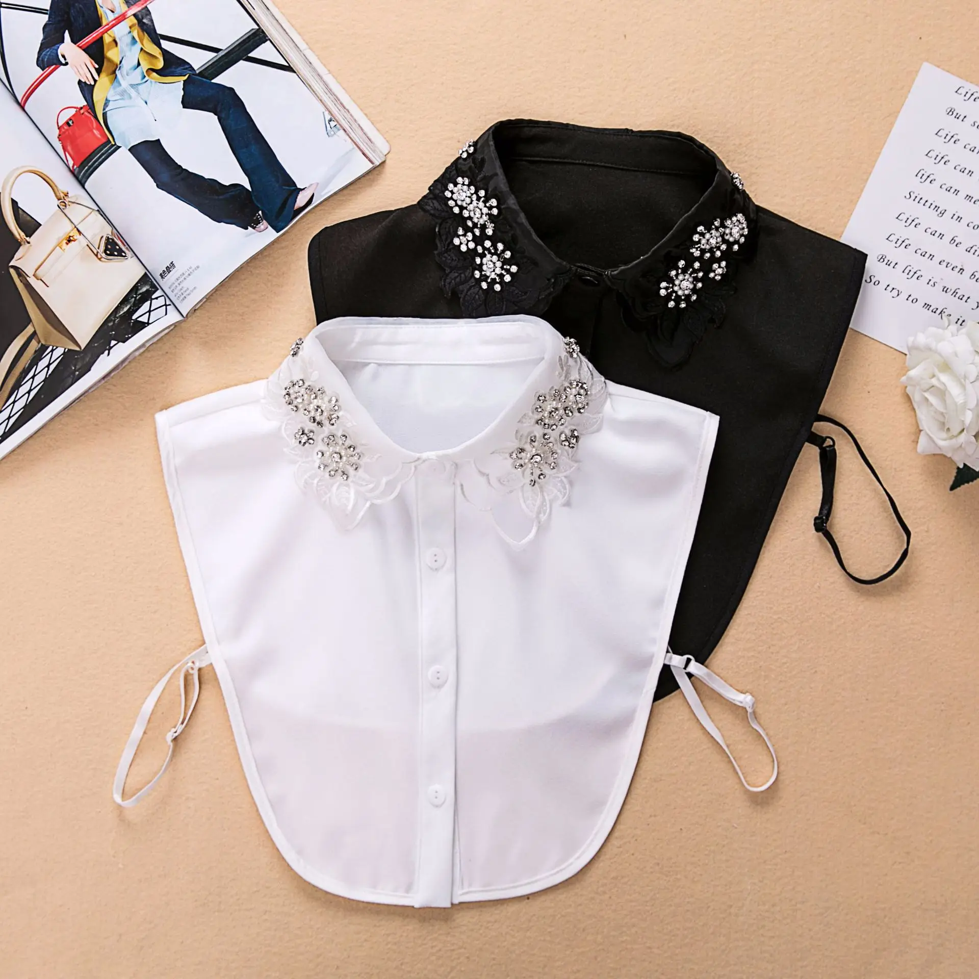 Женская блузка с искусственным воротником и аппликацией, белая кружевная женская шифоновая рубашка без рукавов, зимняя модная офисная Женская короткая рубашка