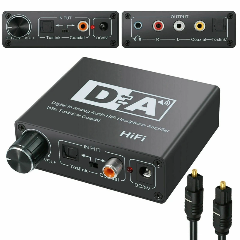 192KHz Digital to Analog Converter 3 5 Jack RCA DAC Spdif Amplifier Decoder Optical Fiber Coaxial For Headphone With Volume Knob