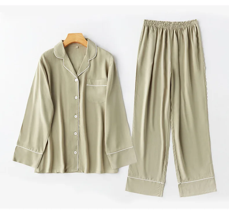

Women Pajamas Rayon Satin Pijamas Long Sleeve Trousers Sleepwear Viscose Solid Color Loungewear Two Piece Set Home Clothes
