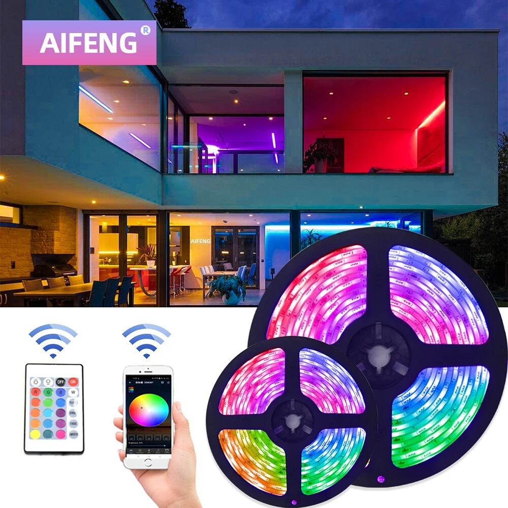 AIFENG Wi Fi, цветная (RGB) светодиодная лента гибкая лента номер светильник RGB 5050 SMD 2835 Led полосы светильник 5 м 10 м 15 м DC 12V с дистанционным управлением Управление|Светодиодные ленты| | АлиЭкспресс