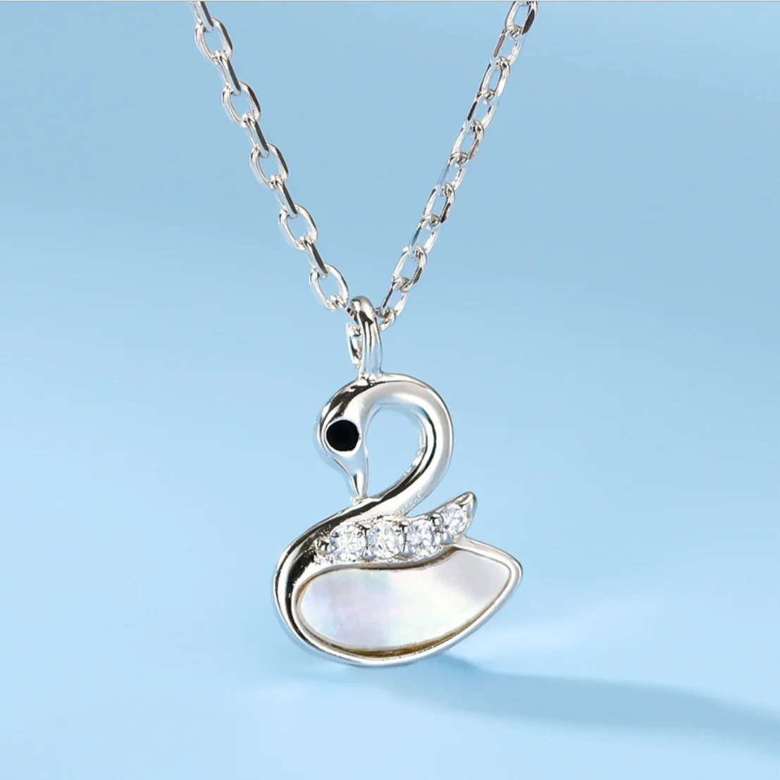 

Swan kiss necklace s925 sterling silver simple temperament trend fashion shell animal clavicle chain female accessories