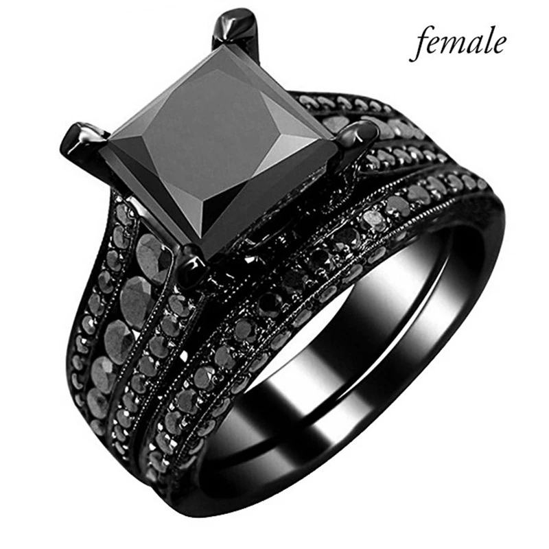 Carofeez Black Engagement Wedding Couples Ring Womens Zircon Rings Set Mens Rings Lover Valentine's Day gift wedding rings engagement rings zircon rings couple rings