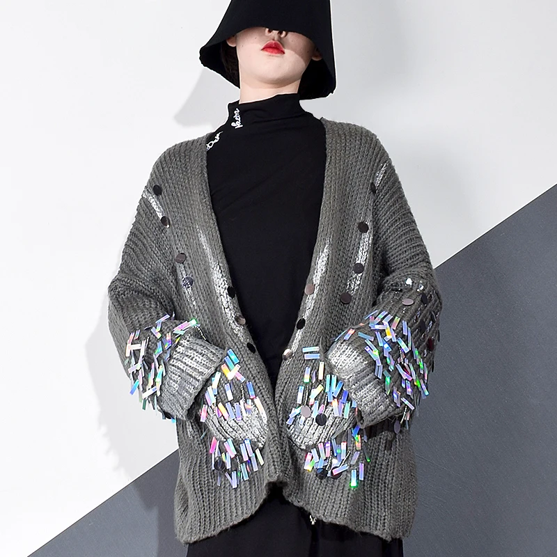 XITAO Casual Patchwork Sequins Sweater Women 2020