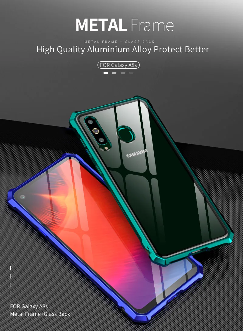 Роскошный чехол для samsung Galaxy A8S, металлическая рамка, бампер и прозрачная задняя крышка из закаленного стекла для A8s G8870, чехол, чехол