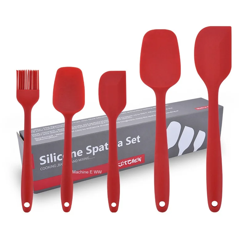 

5PCs/Set Red Baking Scraper Tool Brush Set Silicone Kitchenware Cream Spatula Mixing Batter Scraper Brush Butter Bakeware Tools