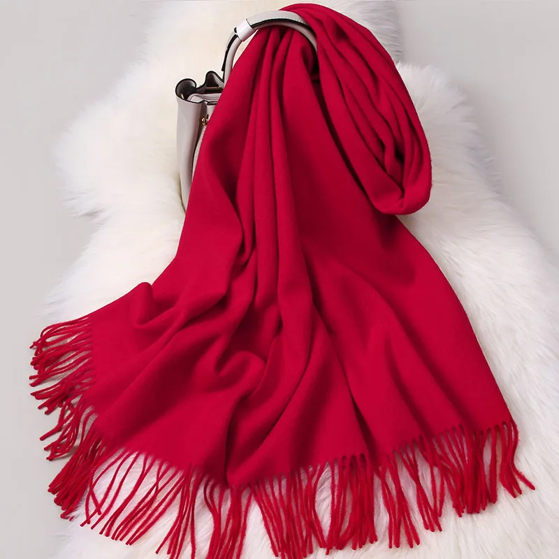 Женский шарф из шерсти, кашемировые коричневые зимние толстые теплые шерстяные шали с кисточками, однотонные шарфы из овечьей шерсти больших размеров Bufandas - Цвет: Color 5