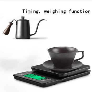 

3kg 5kg/0.1g LCD Digital Weight Coffee Scales Portable Mini Balance Electronic Timer Kitchen Coffee Food Scale Black Brown