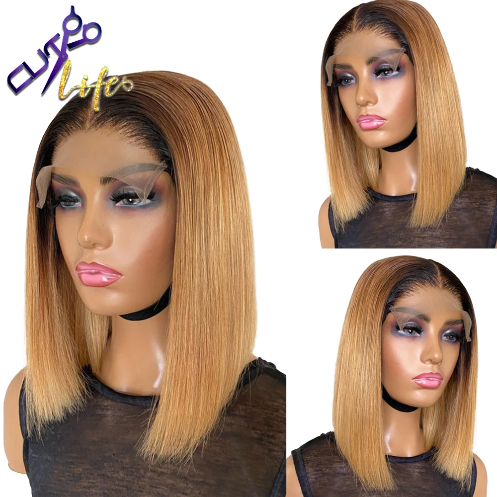 Short Bob Wig Ombre 13x4 Lace Front Wig Honey Blonde Brazilian Human Hair Lace Part Wigs For Black Women 4x4 Closuure human hair wig lace front wigs