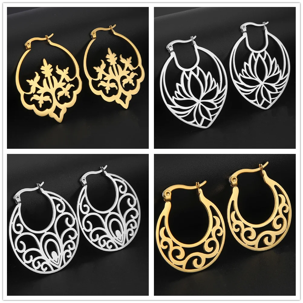 Cazador Vintage Filigrane Creolen für Frauen, Blumenbaum, Lotus, Edelstahl, Schmuck, Hochzeit, Geburtstag, Mutter, Geschenke 2026