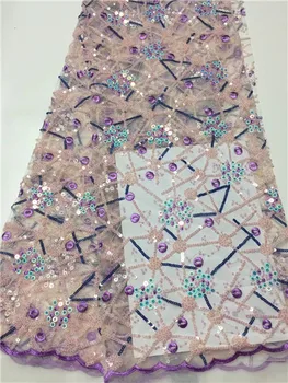 

Latest Nigerian Lace Fabric High Quality 2019 Seuqin Lace Embroidery Tulle Lace Fabric For African Wedding Dress 5yards