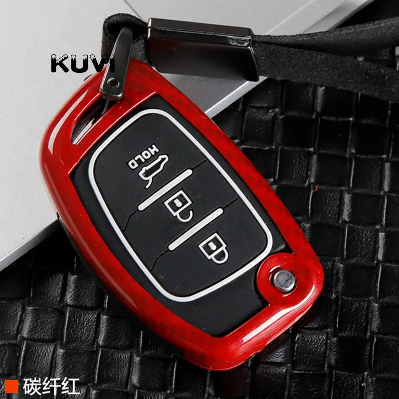 Carbon fiber Alloy Car Remote Flip Key Fob Shell Cover Case For Hyundai Creta I10 I20 Tucson Elantra Santa Fe