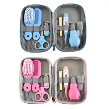 

1 Set Of Baby Care Kit Practical Nail Clippers Nail Scissors Comb Brush Nasal Aspirator Baby Health Care Tools Pink Blue