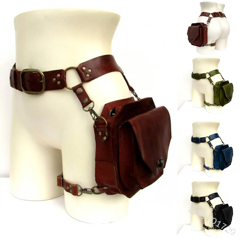 Unisex medieval Leather Rivet Drop Leg Bag Steampunk Retro Rock Waist Belt  Bag Crossbody Waist Bags Phone Pouch - AliExpress