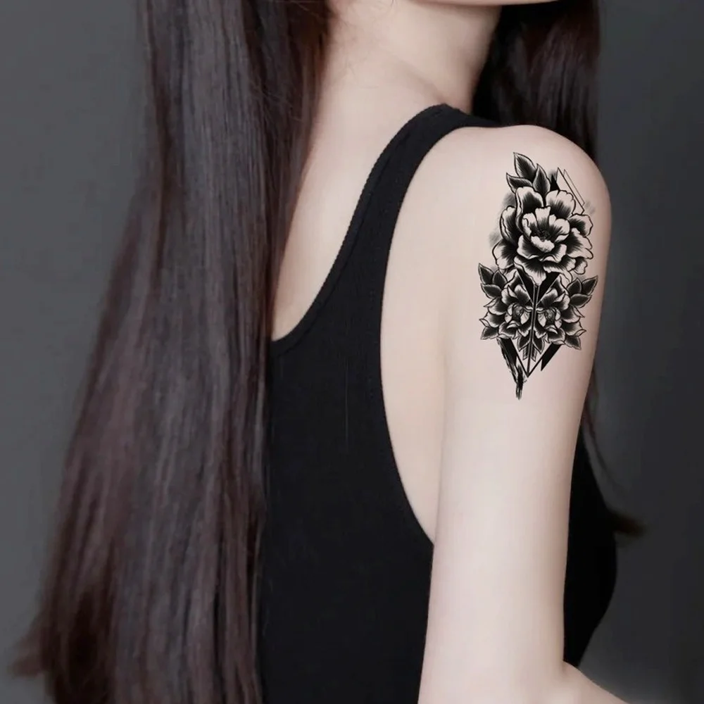 Black Rose Temporary Tattoo Sticker Flower Feather Elephant Body Clavicle Ankle Legs Arm Art Fake Tatto Party Bikini Tatoos tattoo sticker temporary tattoos
