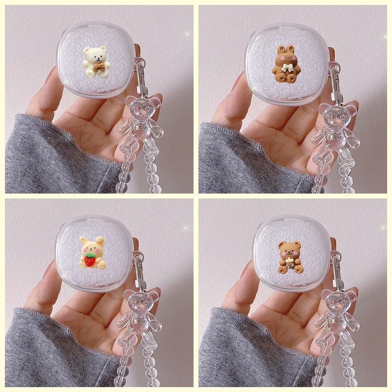 Per Samsung Galaxy Buds Live / Buds 2 /Buds Pro Custodia Morbida Trasparente Orso Divertente Portachiavi Portachiavi Cover Per Auricolari Galaxy Buds 