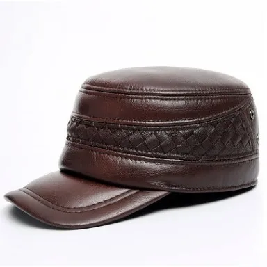 XdanqinX Для мужчин, кожаные кепки Натуральная кожаные кепки Регулируемый Размеры теплые армейские кепки осень-зима теплые Для мужчин плоский Кепки Dad's шляпа - Цвет: brown
