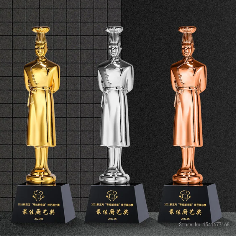 Gold-Plated Trophy for Cooking Competition, Crystal, Custom-made, Chef Styling, catering, Award, Home Decor