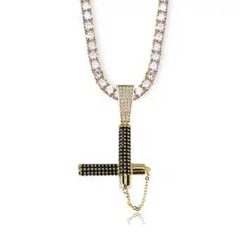 

Hip Hop Nunchaku Pendant Necklace Gold Silver Color Plated Micro Pave Black Cubic Zirconia Stone Personality Necklace For Men CZ