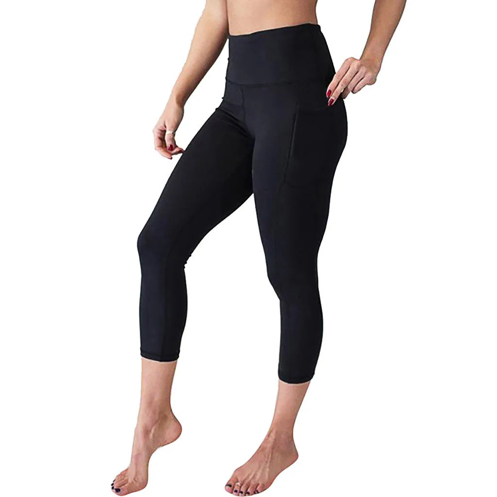 

Leggings Sport Women Fitness High Waist Jeggings Trousers with Pockets Tummy Workout Running Sports Leggings Cropped Pants