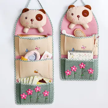 

New cartoon cotton linen hanging storage bag Multilayer wall door pocket organizer For Sundries Bathroom Bedroom home decor