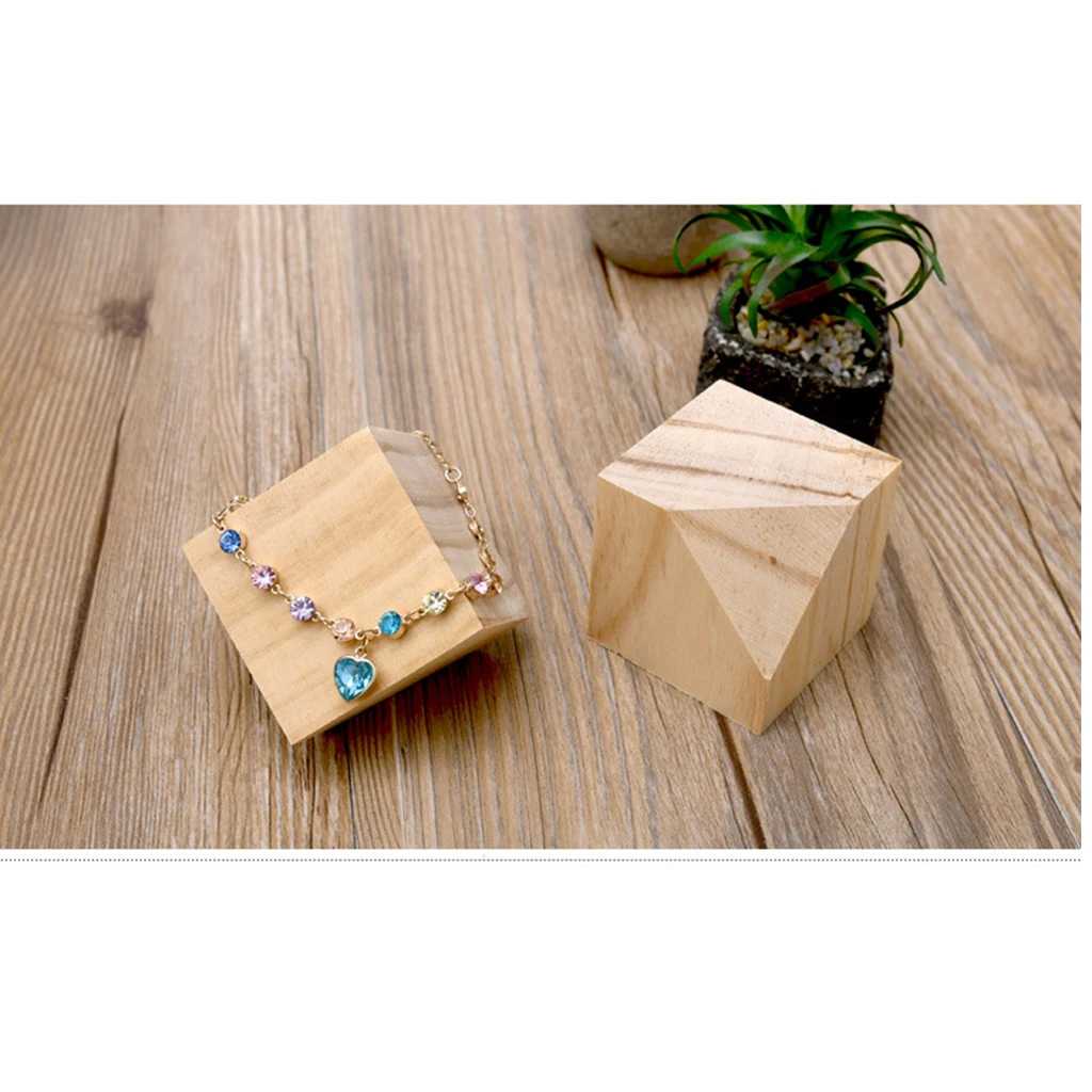 Natural Wooden Square Block Bracelet Display Storage Unpainted Jewelry Holder Showcase