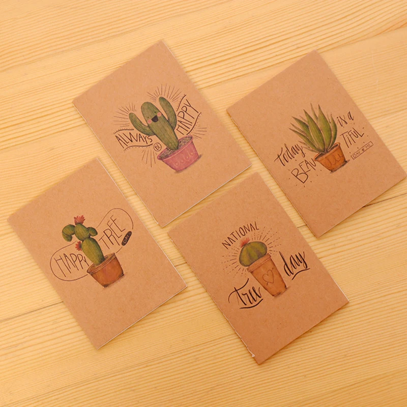 40 книг/лот каваи крафт-бумага мини-блокнот мультфильм животное девочка сова медведь кактус винтажный блокнот для заметок школьный офис подарок для ребенка - Цвет: Cactus