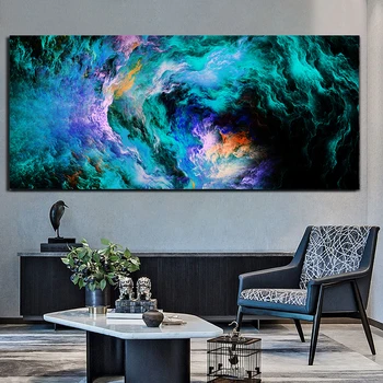 

AAHH Green Blue Cloud Abstract Think Independe Wall Picture Oil Painting for Living Room Canvas Modern Art Poster and Print