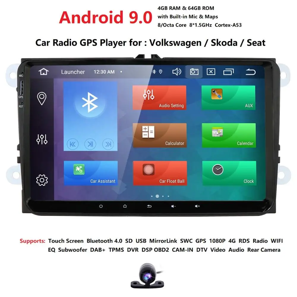 Ossuret Автомобильный мультимедийный плеер Android 9,0 gps 2Din для Seat Altea Toledo V W GOLF 5/6 Polo Passat B6 CC Tiguan Touran автомобильный без DVD