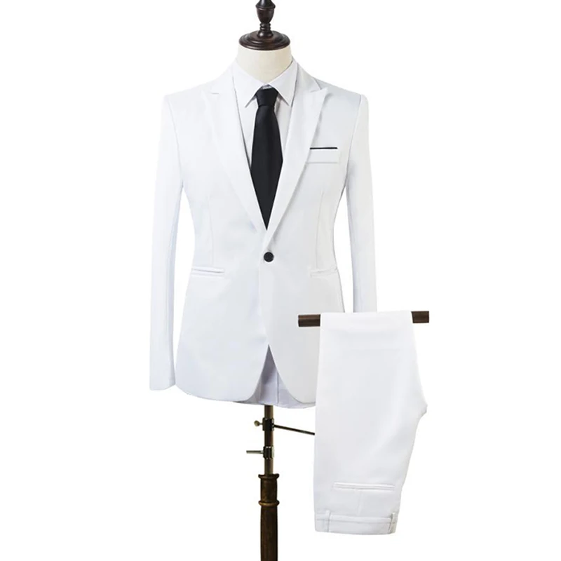 2 шт мужской обтягивающий официальный деловой смокинг костюм пальто брюки вечерние свадебные Выпускной NFE99 - Цвет: Белый