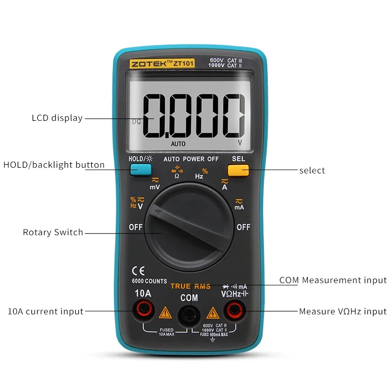Beste RM101 ZOYI ZT101 Digitale Multimeter Backlight AC DC Ampèremeter 6000 telt AC DC Amperemeter Voltmeter Ohm Draagbare Meter voltage meter