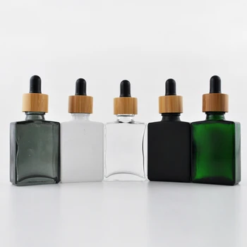 

CBD natural matte amber green blue black rectangle white 30ml square glass dropper bottle with wooden cap for essential oil 1oz