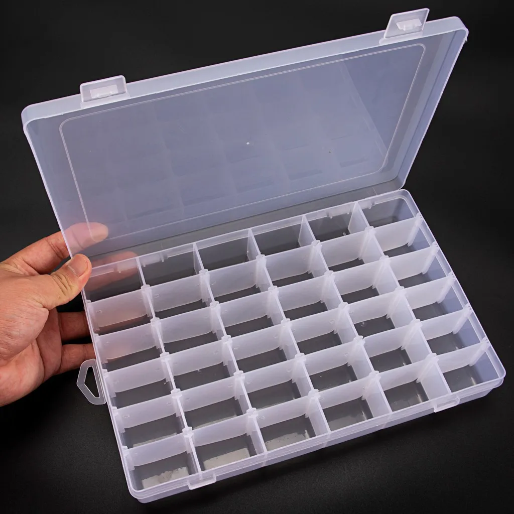 

Durable 36grid Fishing Tackle Box Organizer Plastic Transparent Storage Organizer Box with Removable Fishing baits beads