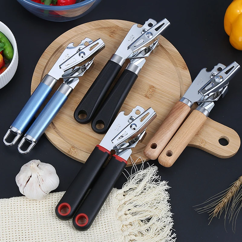 Stainless Steel Cans Opener With Wooden Handle Professional Ergonomic Manual Can Opener Side Cut Jar Opener Kitchen Accessories