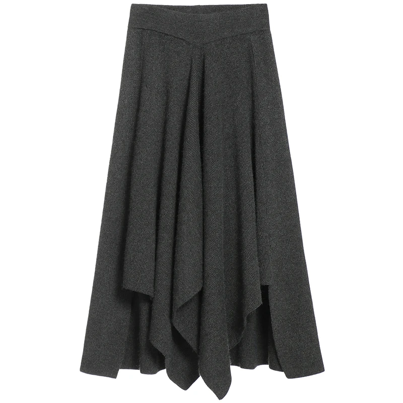 Женские вязаные юбки, осень и зима, новинка, ретро стиль, a-lineskirt, высокая талия, длинная юбка, черный, серый, хаки, нестандартная плиссированная юбка - Цвет: Dark Grey
