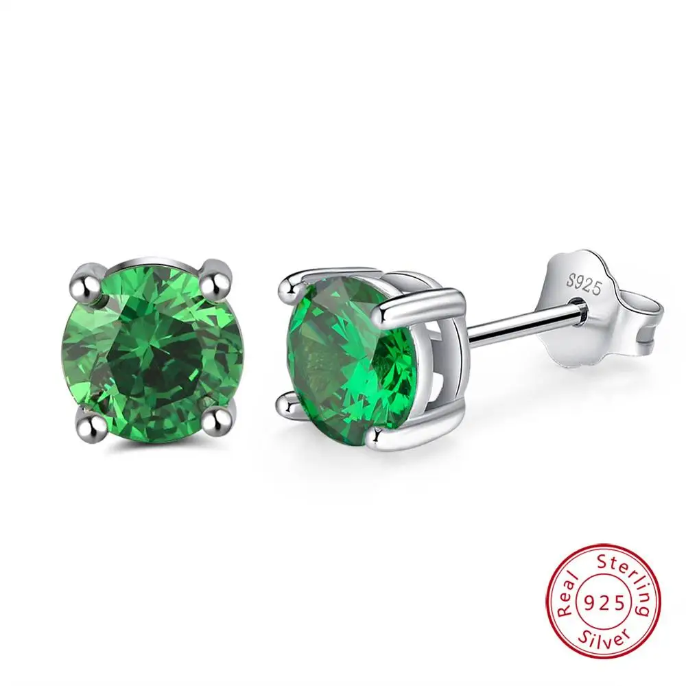 Emerald Effie queen 925 пробы серебряные серьги для женщин с красным фиолетовым прозрачный циркониевый Кристальный трендовые серьги-гвоздики ювелирные изделия подарок BE84-W - Цвет камня: Emerald
