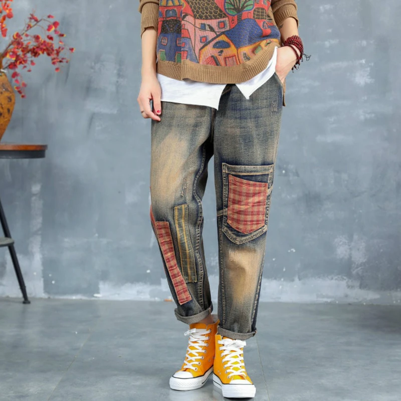 Max LuLu осень модная одежда в европейском стиле Стиль женские панк джинсовые брюки женские эластичные джинсы в стиле пэчворк Винтаж разорванный Гарем Брюки