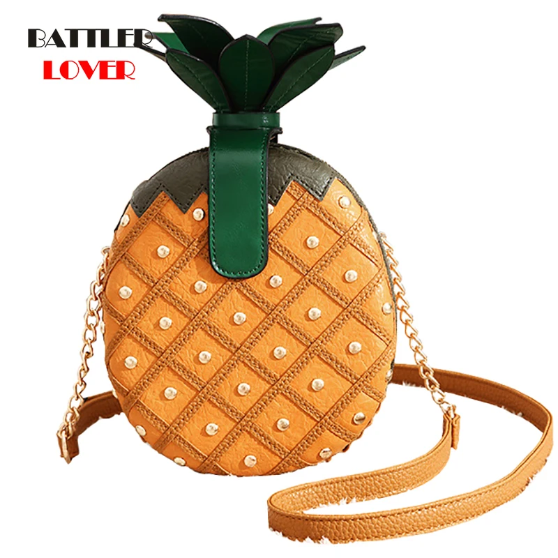 Pineapple Shape Handbag Pu Leather Fashion Women Party Tote Bag Shoulder Bag Chain Purses and Handbags Message Crossbody Bag