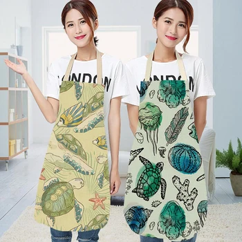 

1Pcs Printed Polyester Apron Woman Adult Bibs Home Cooking Baking Coffee Shop Cleaning Aprons Kitchen Accessory