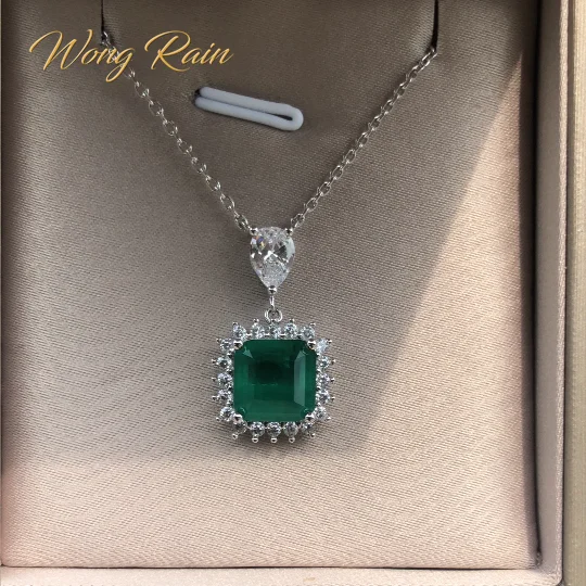 Goedkoop Wong Regen Vintage 100% 925 Sterling Zilver Emerald Edelsteen Diamanten Hanger Ketting Cocktail Party Fine Jewelry Gift Groothandel